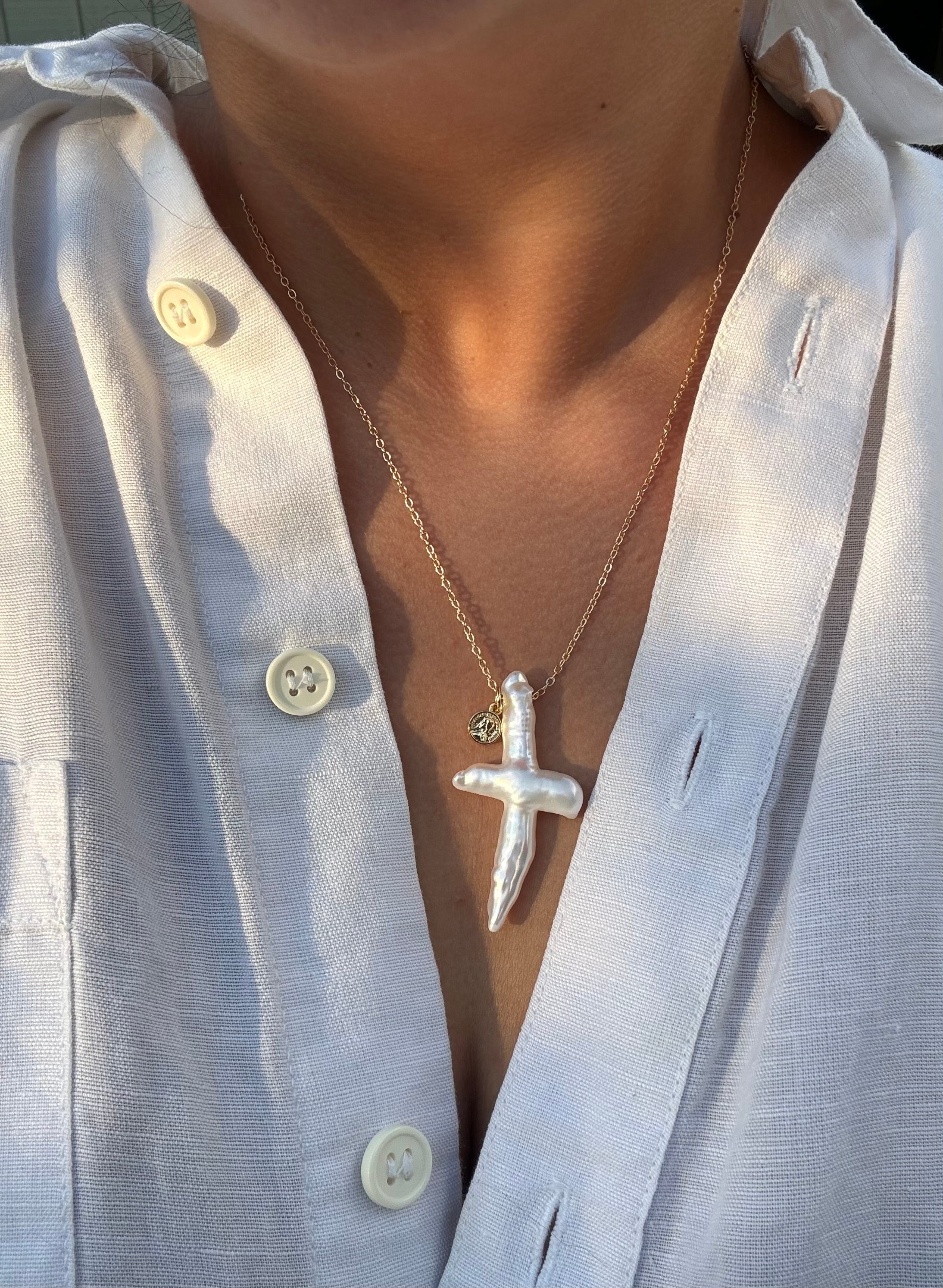 pearl cross necklace