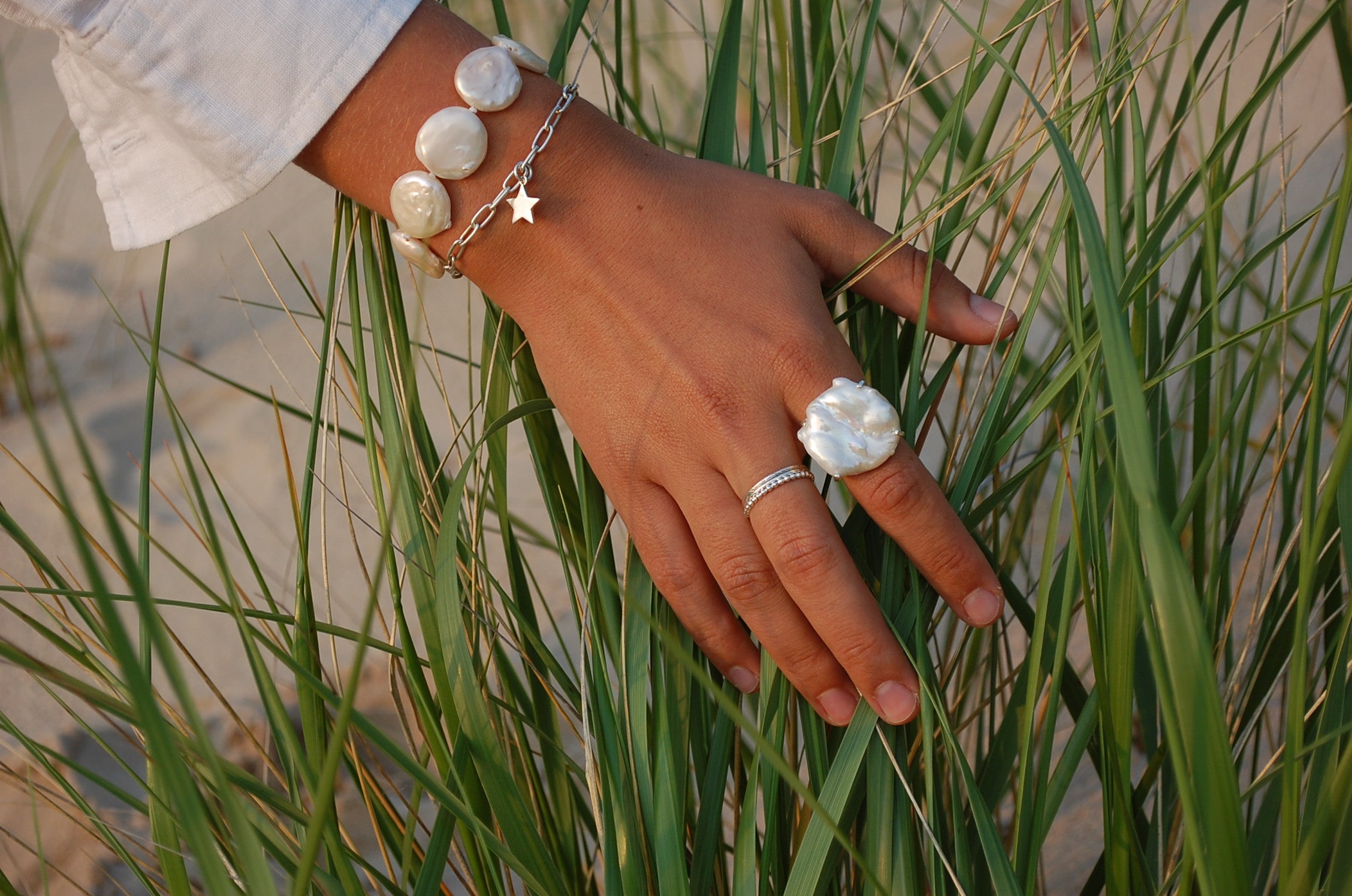 coin pearl bracelet silver