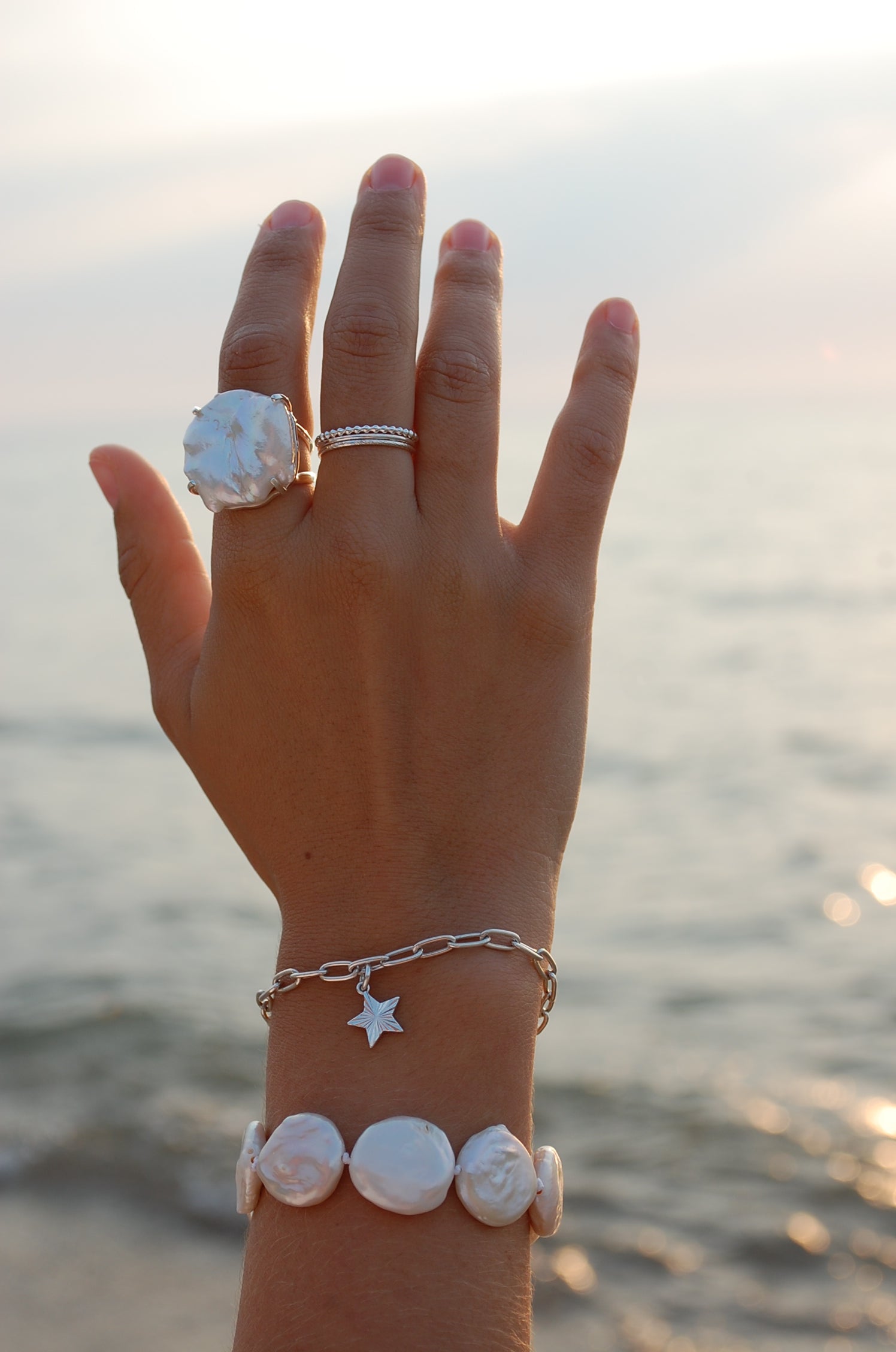 coin pearl bracelet silver